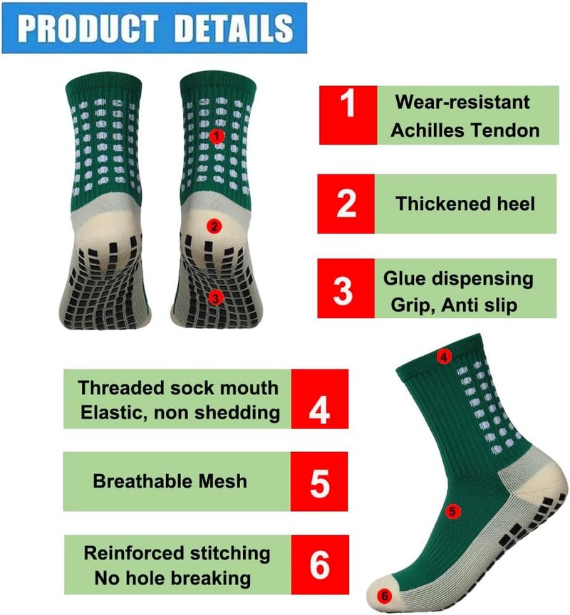 BUKEORE 2 Set Anti-Slip Grip Soccer Socks with Shin Guard Sleeves, Sports Athletic Socks for Men Women - Image 4
